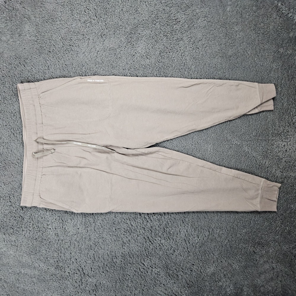 Pair Of Thieves Pants Mens Medium Beige Joggers Drawstring Waist Logo Athleisure
